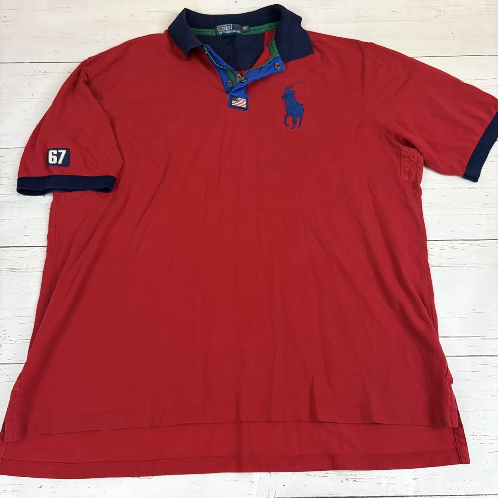 Polo Ralph Lauren Polo Shirt Big Pony Men 2XLT Big & Tall USA Flag Pony 67 Rugby